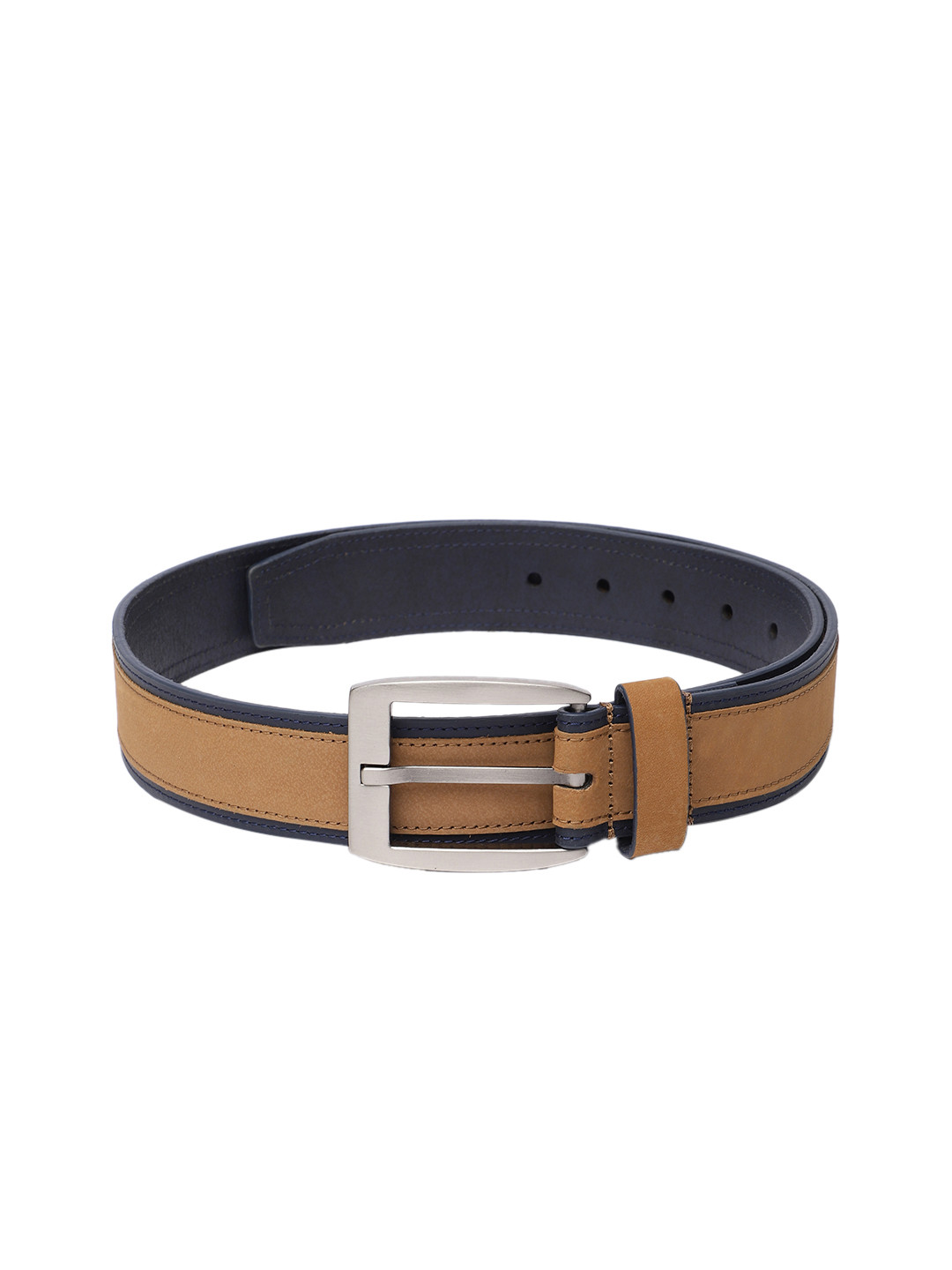 

French Connection Men Striped Leather Belt, Brown