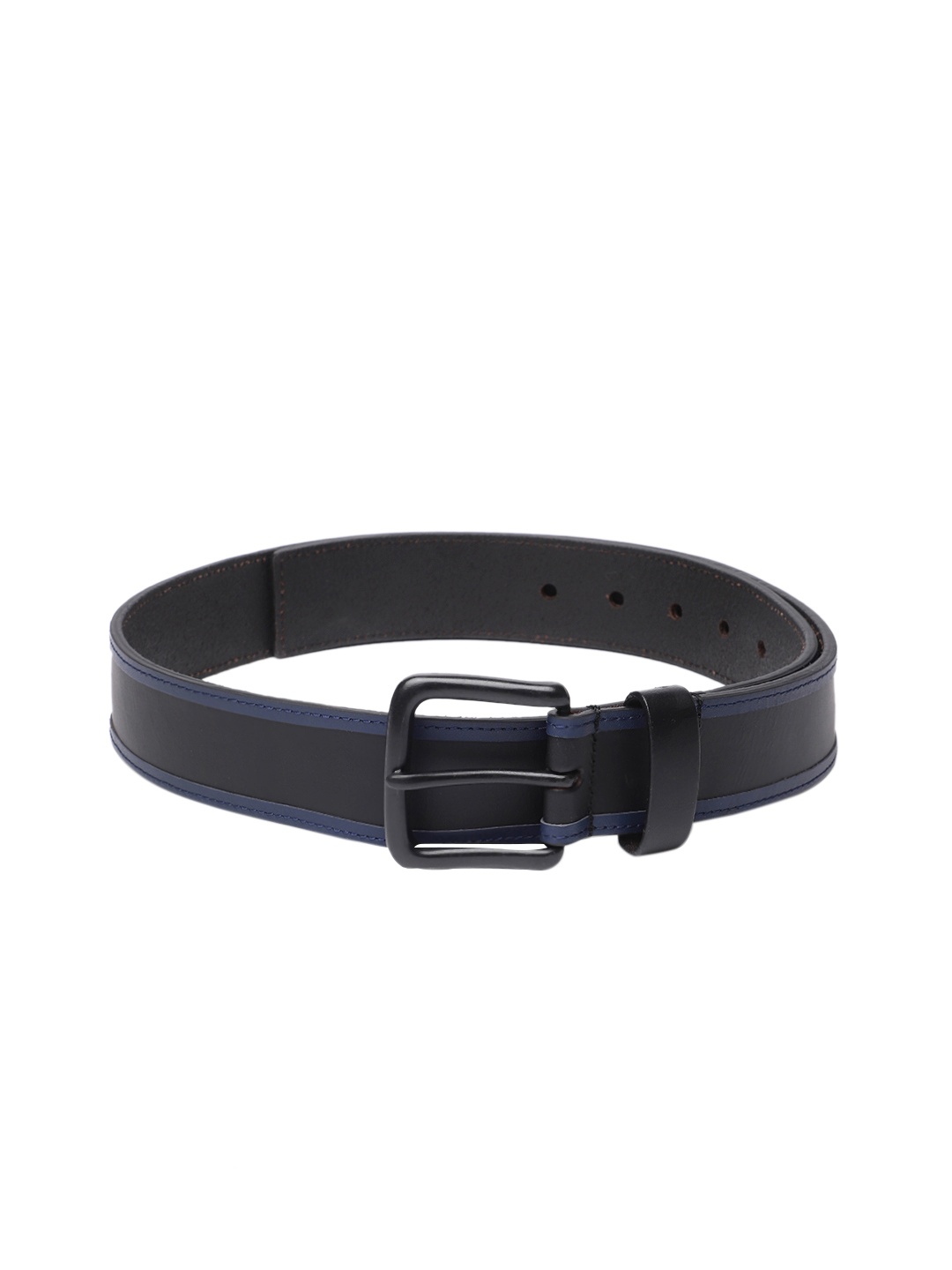 

French Connection Men Striped Genuine Leather Belt, Black