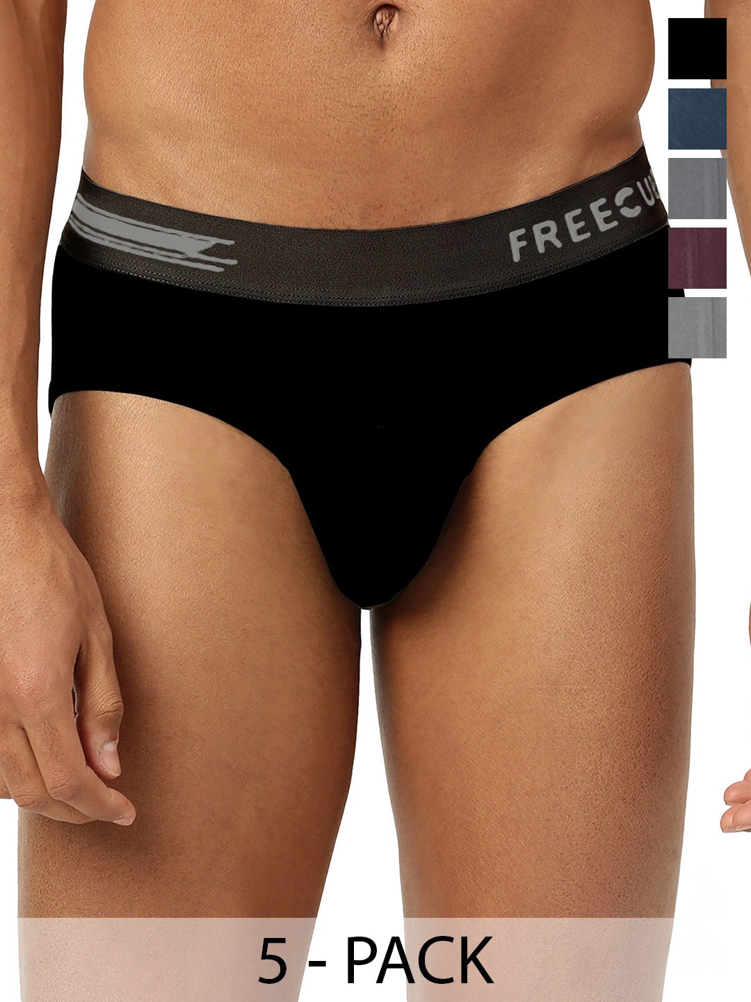 

FREECULTR Pack of 5 Anti Bacterial Basic Briefs, Black