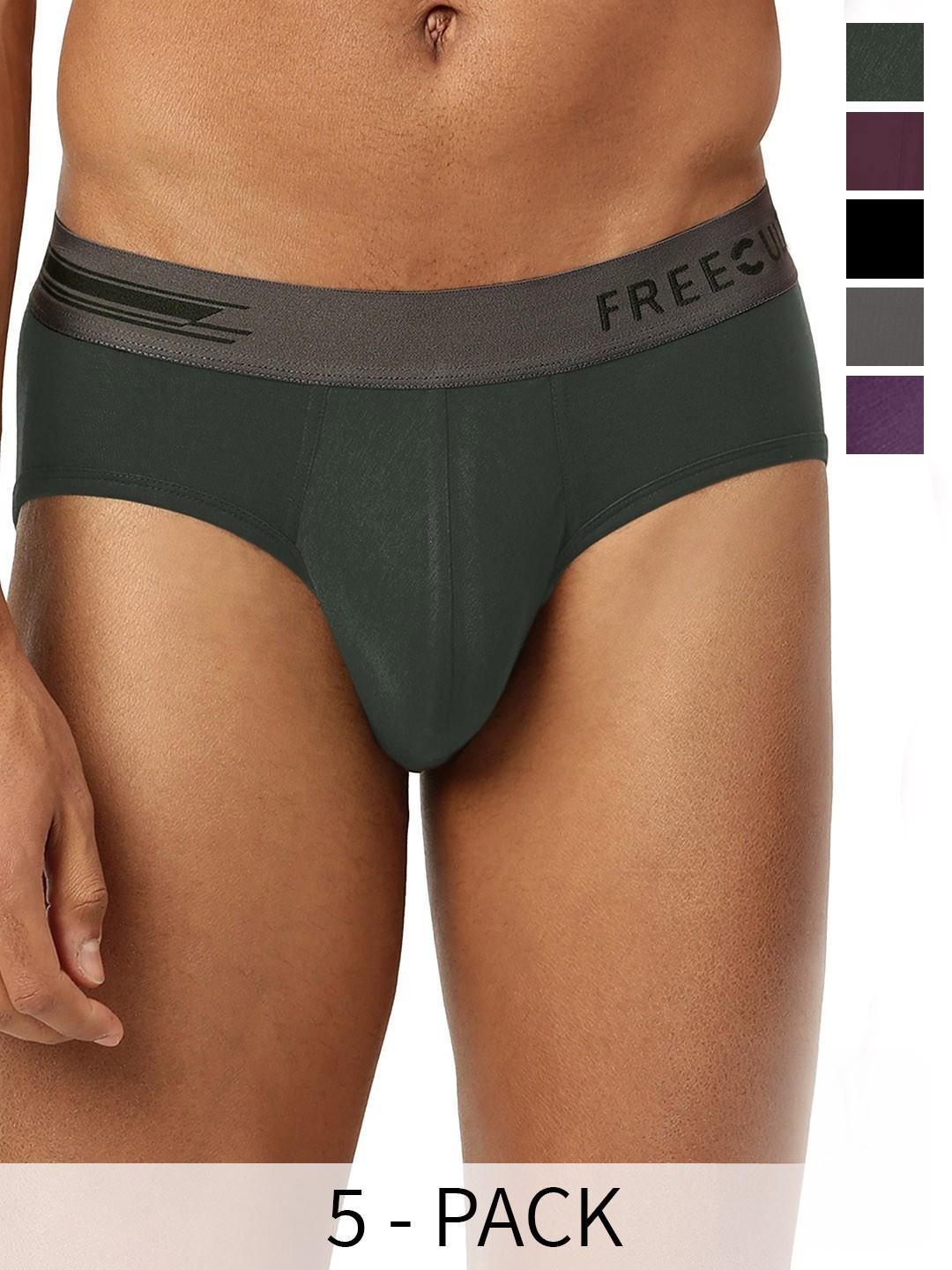 

FREECULTR Pack Of 5 Anti Microbial MidRise Model Briefs, Black