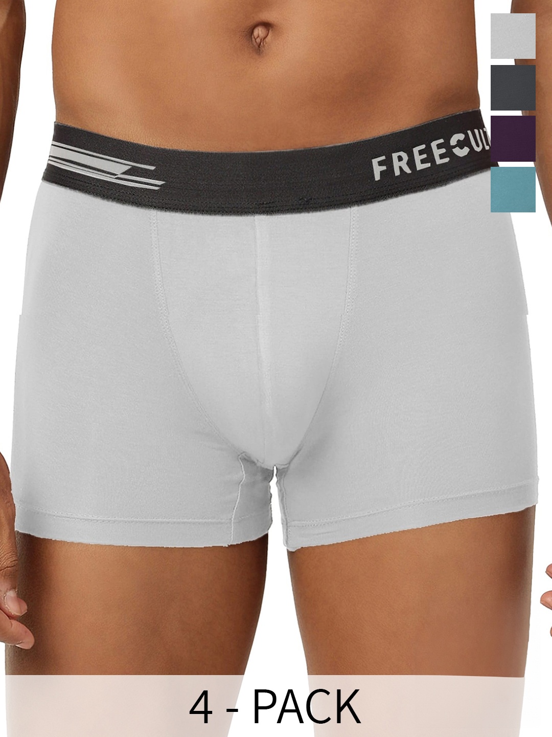 

FREECULTR Pack Of 4 Mid-Rise Anti-Bacterial Trunks, Grey