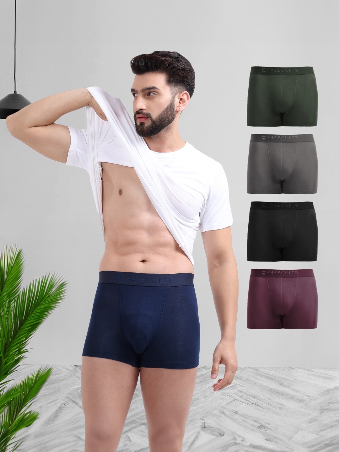 

FREECULTR Pack Of 5 Mid-Rise Anti-Bacterial Trunks, Green