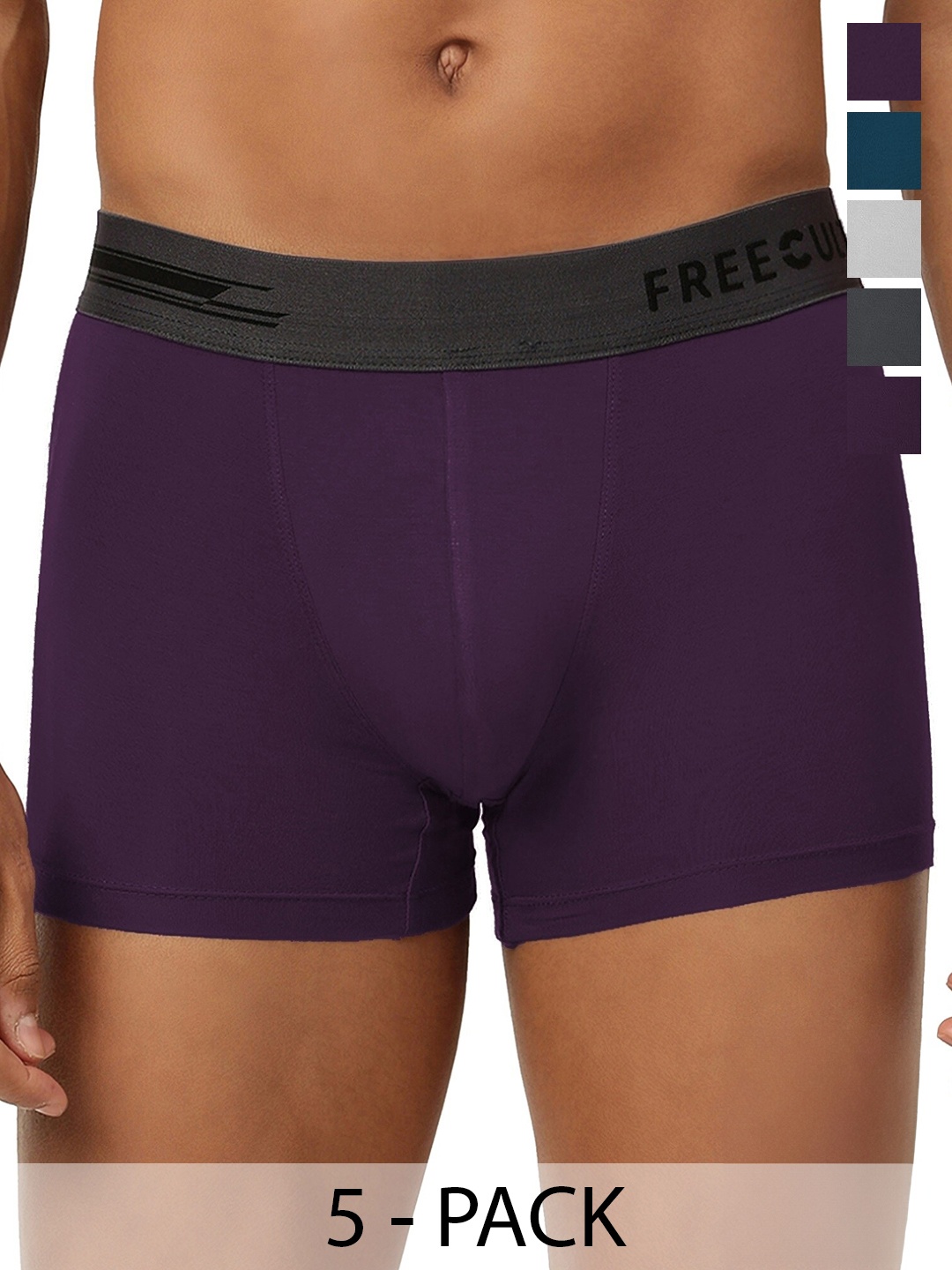 

FREECULTR Pack Of 5 Mid-Rise Anti-Bacterial Sweat Proof Trunks, Grey
