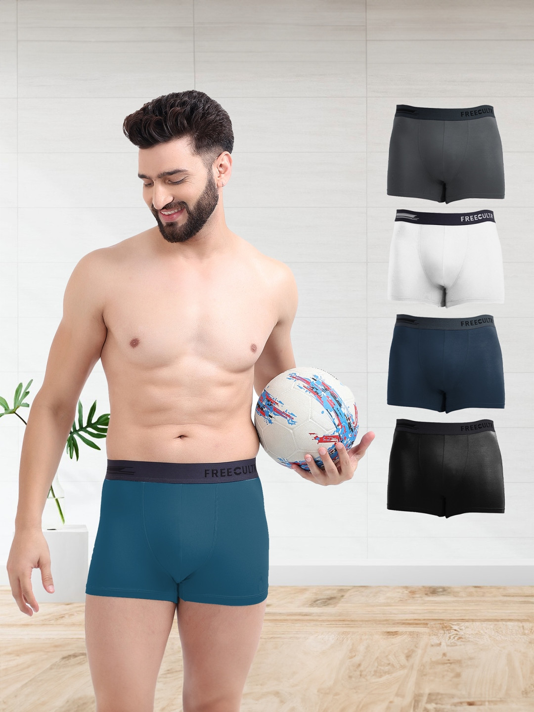 

FREECULTR Pack Of 5 Mid-Rise Anti-Bacterial Sweat Proof Trunks, Grey
