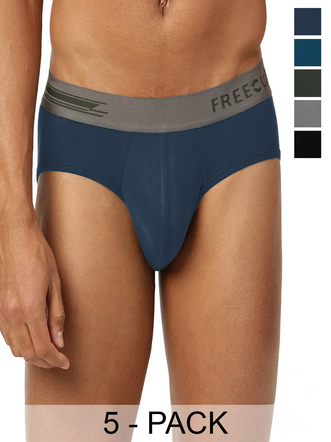 

FREECULTR Pack of 5 Anti Microbial Airsoft Sweat Proof Briefs, Blue