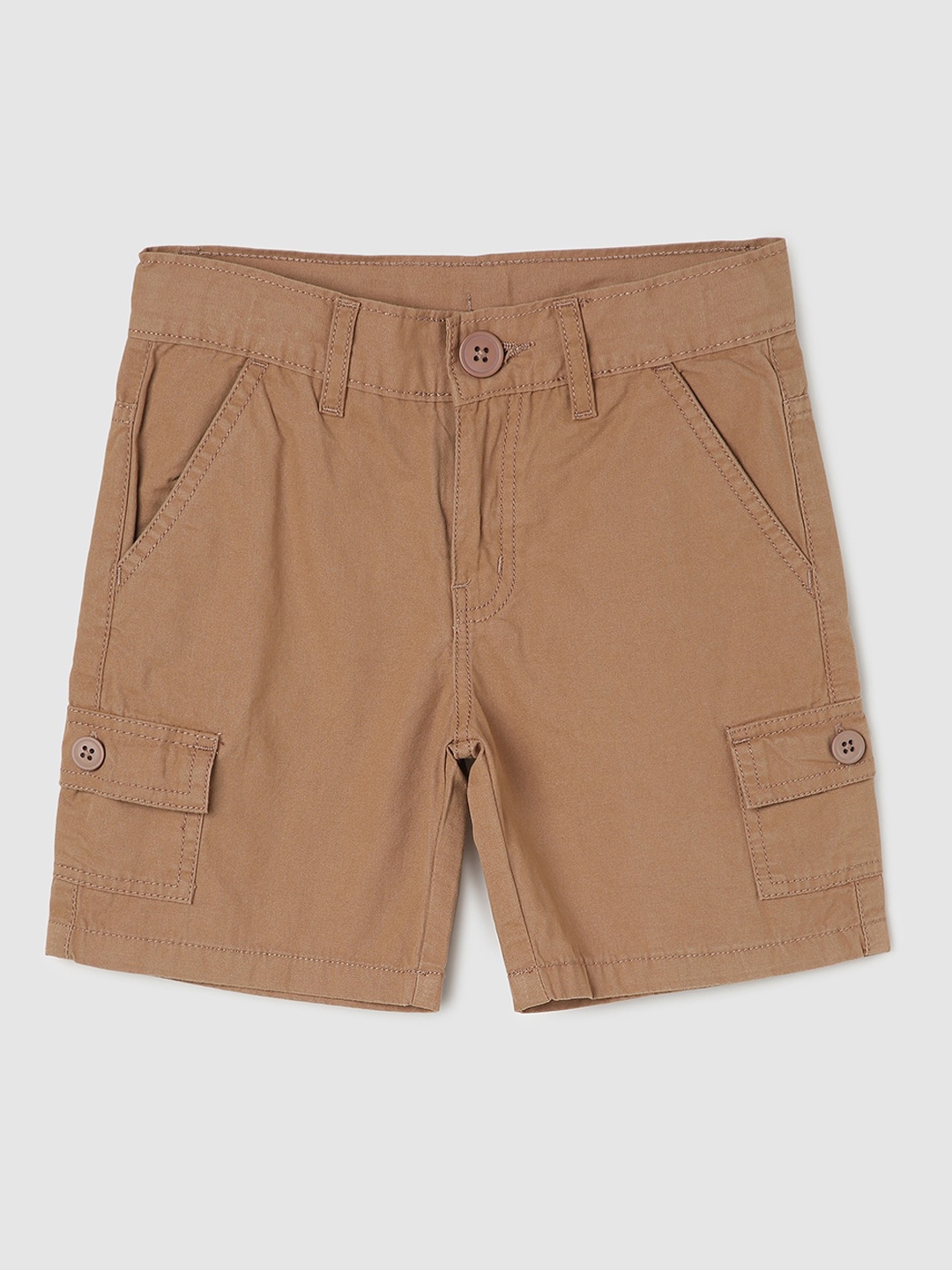 

max Boys Regular Fit Mid Rise Pure Cotton Cargo Shorts, Beige