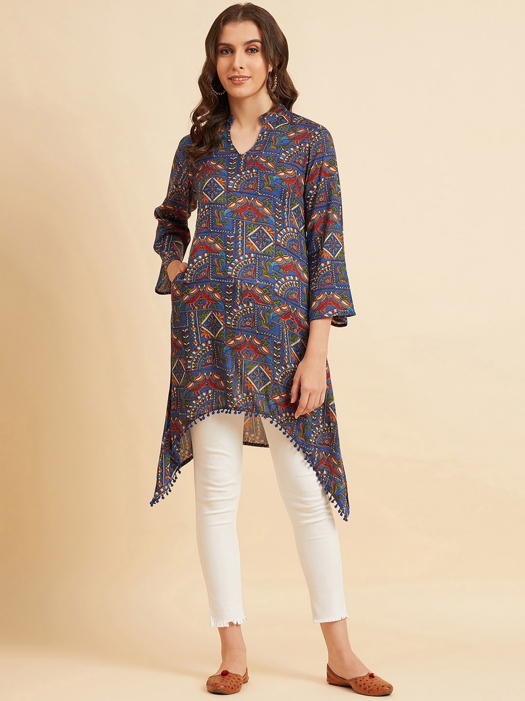 

Azira Ethnic Motifs Printed A-Line Pure Cotton Kurta, Blue