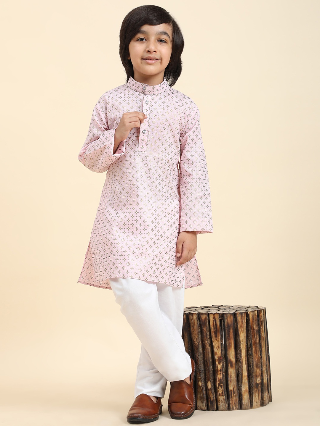 

Pro-Ethic STYLE DEVELOPER Boys Ethnic Motifs Printed Regular Kurta With Pyjamas, Pink