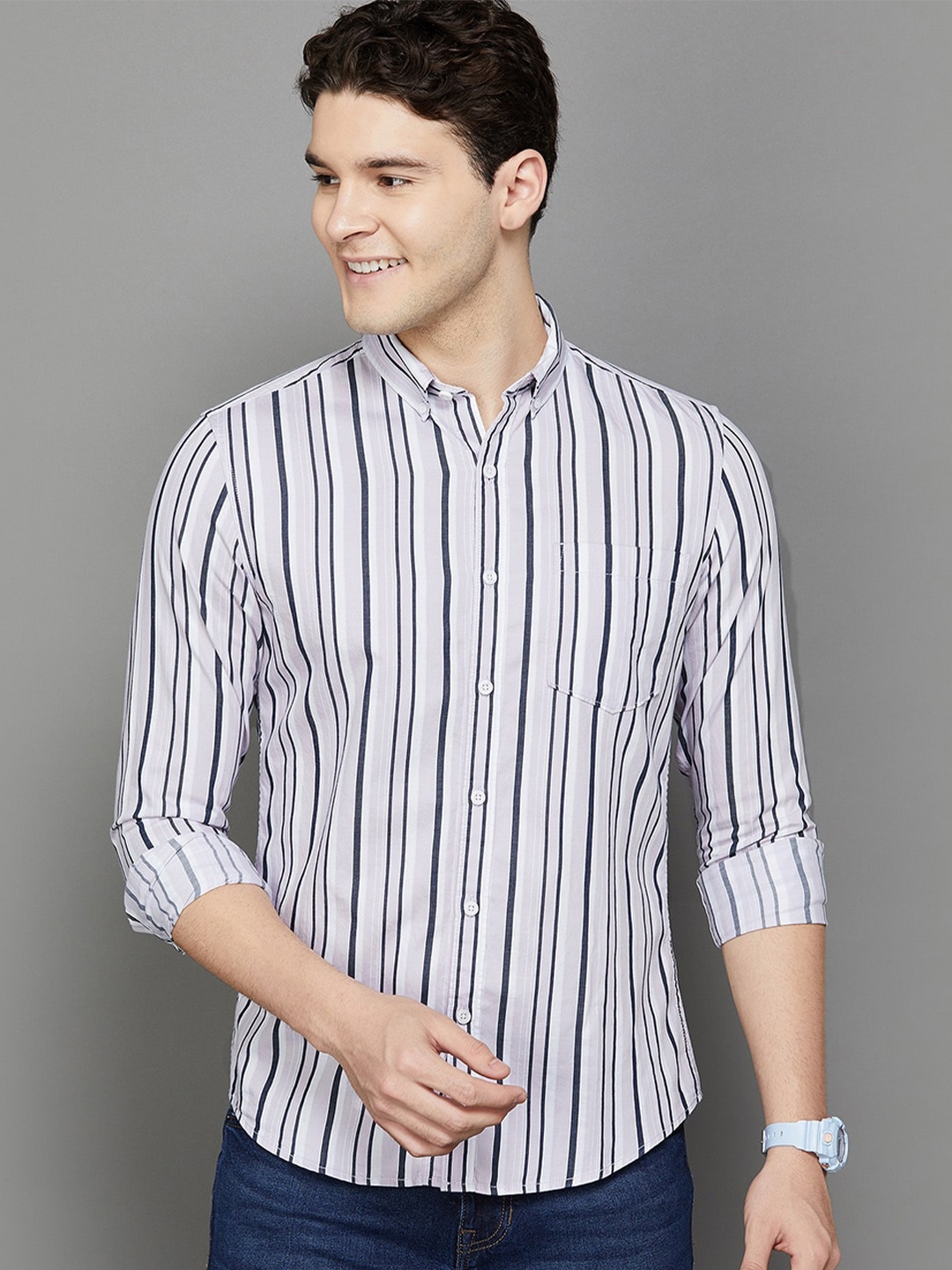 

Fame Forever by Lifestyle Men Purple Opaque Striped Casual Shirt