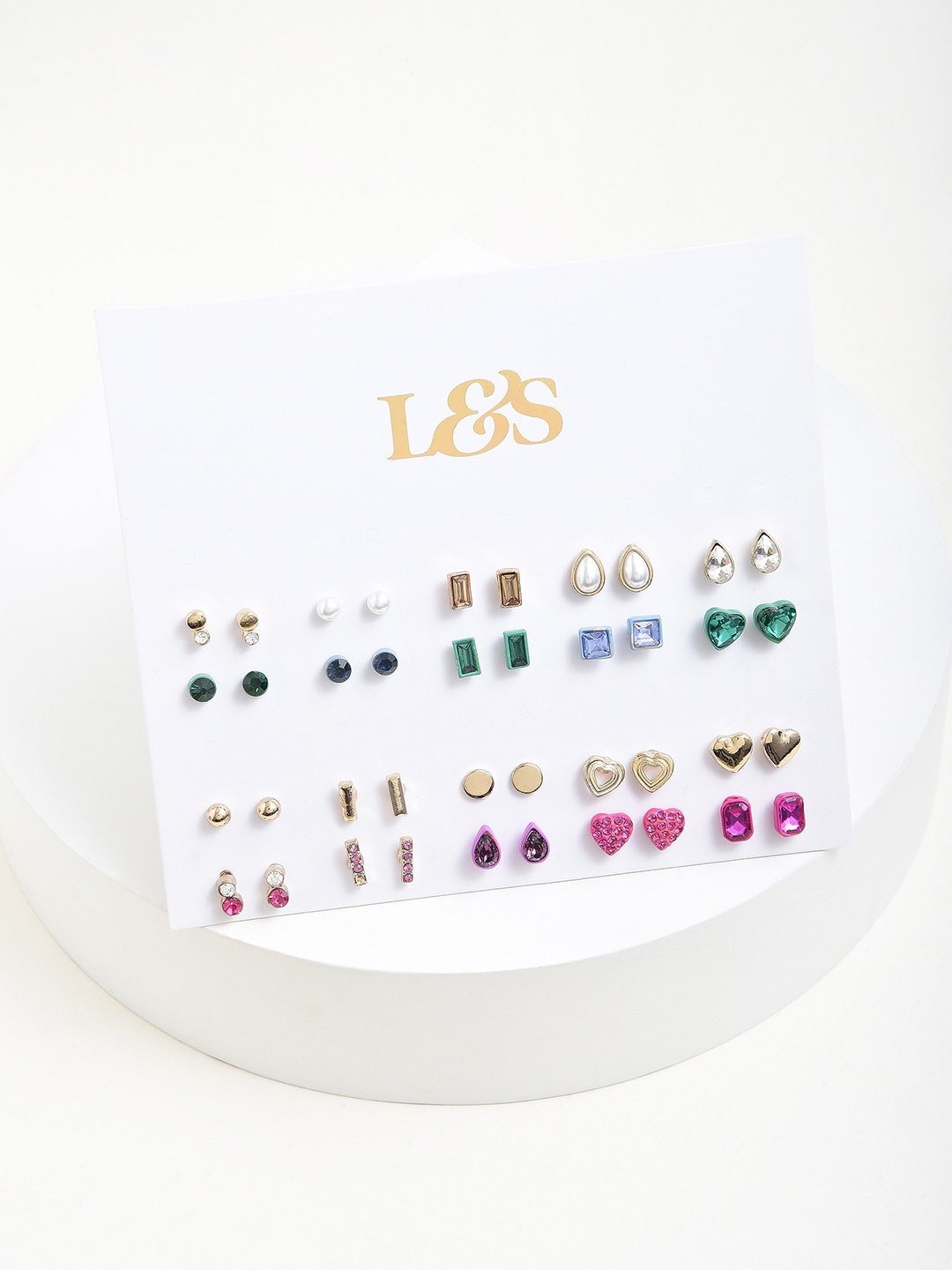 

Lilly & sparkle Set Of 20 Gold Plated Circular Studs Earrings