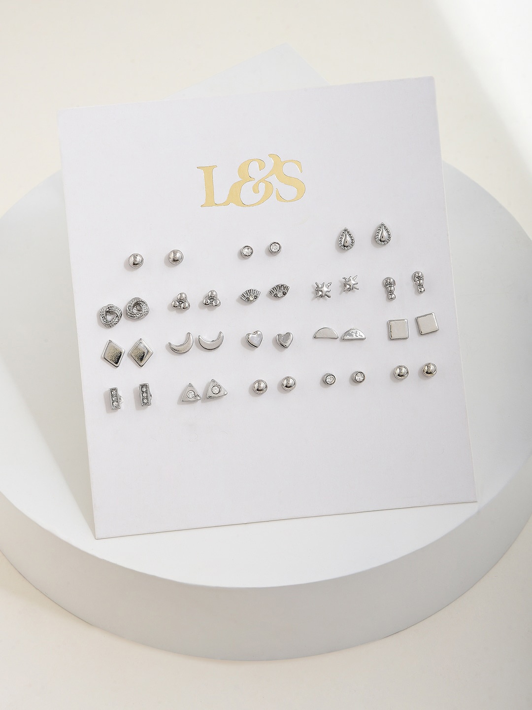 

Lilly & sparkle Set Of 18 Silver Plated Circular Studs Earrings