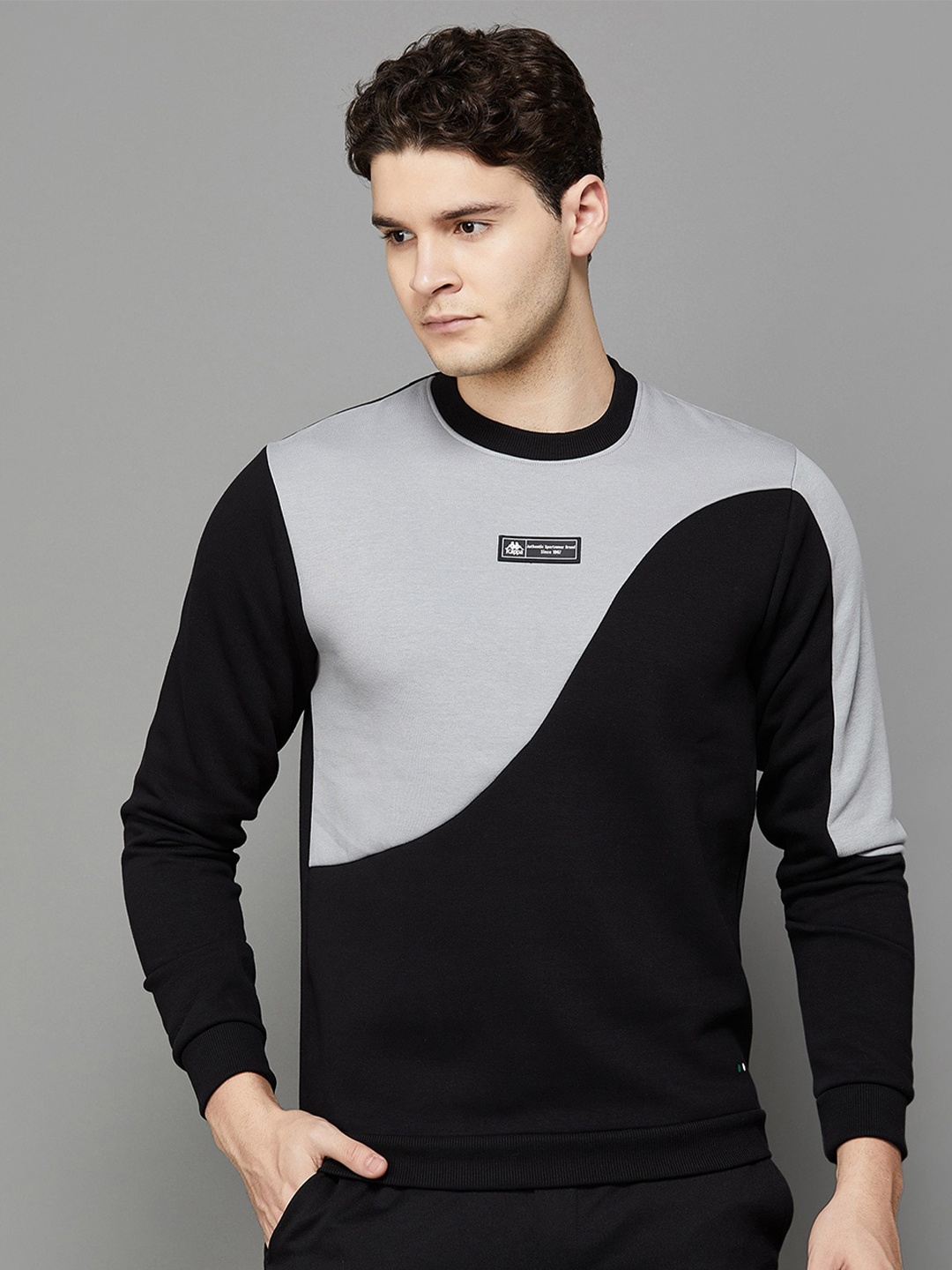 

Kappa Colourblocked Round Neck Long Sleeve Cotton Sweatshirt, Black