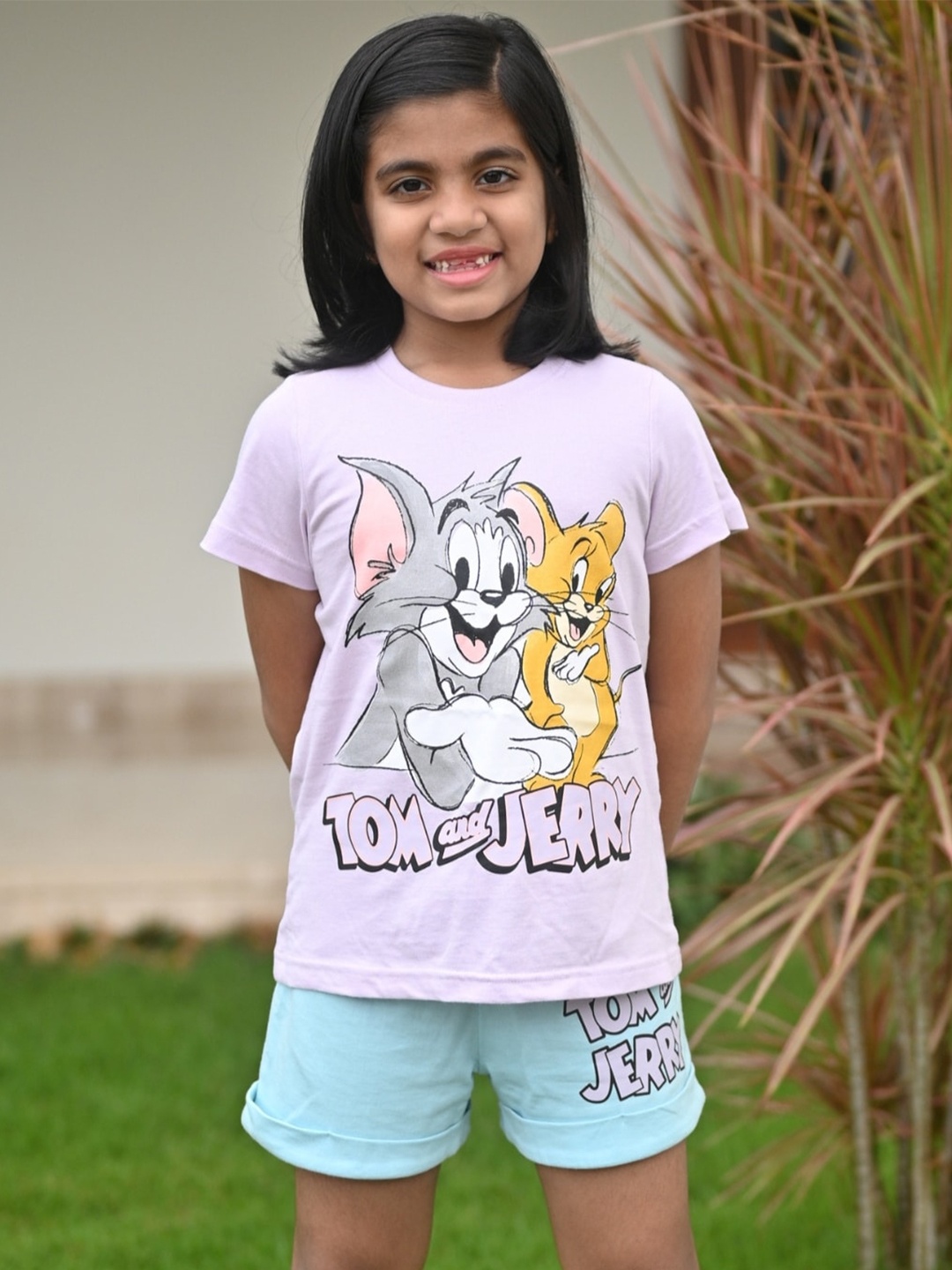 

Nap Chief Girls Tom & Jerry Printed Pure Cotton T-Shirt With Shorts, Purple