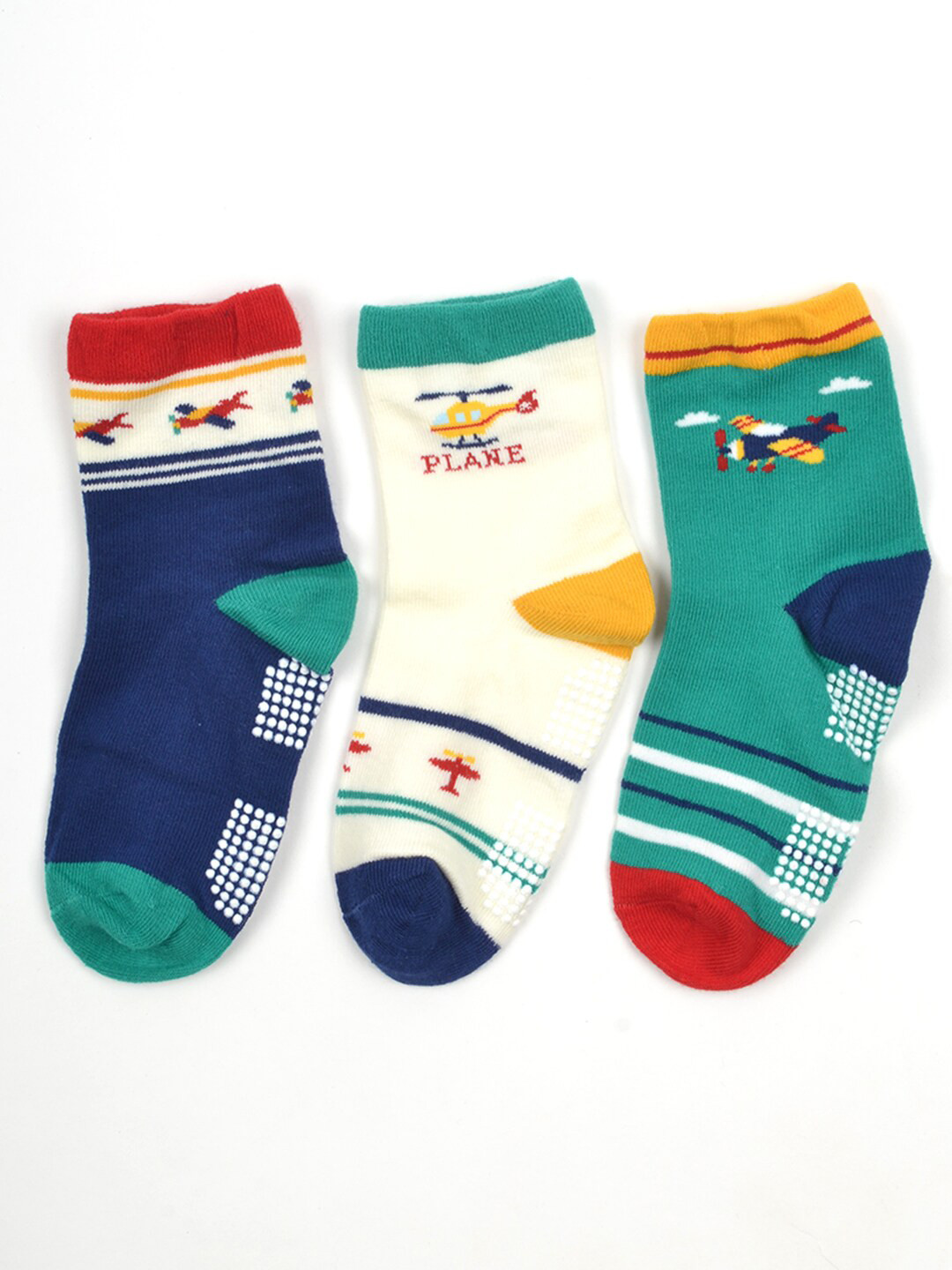 

FOOTPRINT 3 Pairs Infant Kids Unisex Multi-Colored Ankle-Length Assorted Antiskid Cotton Socks, Cream