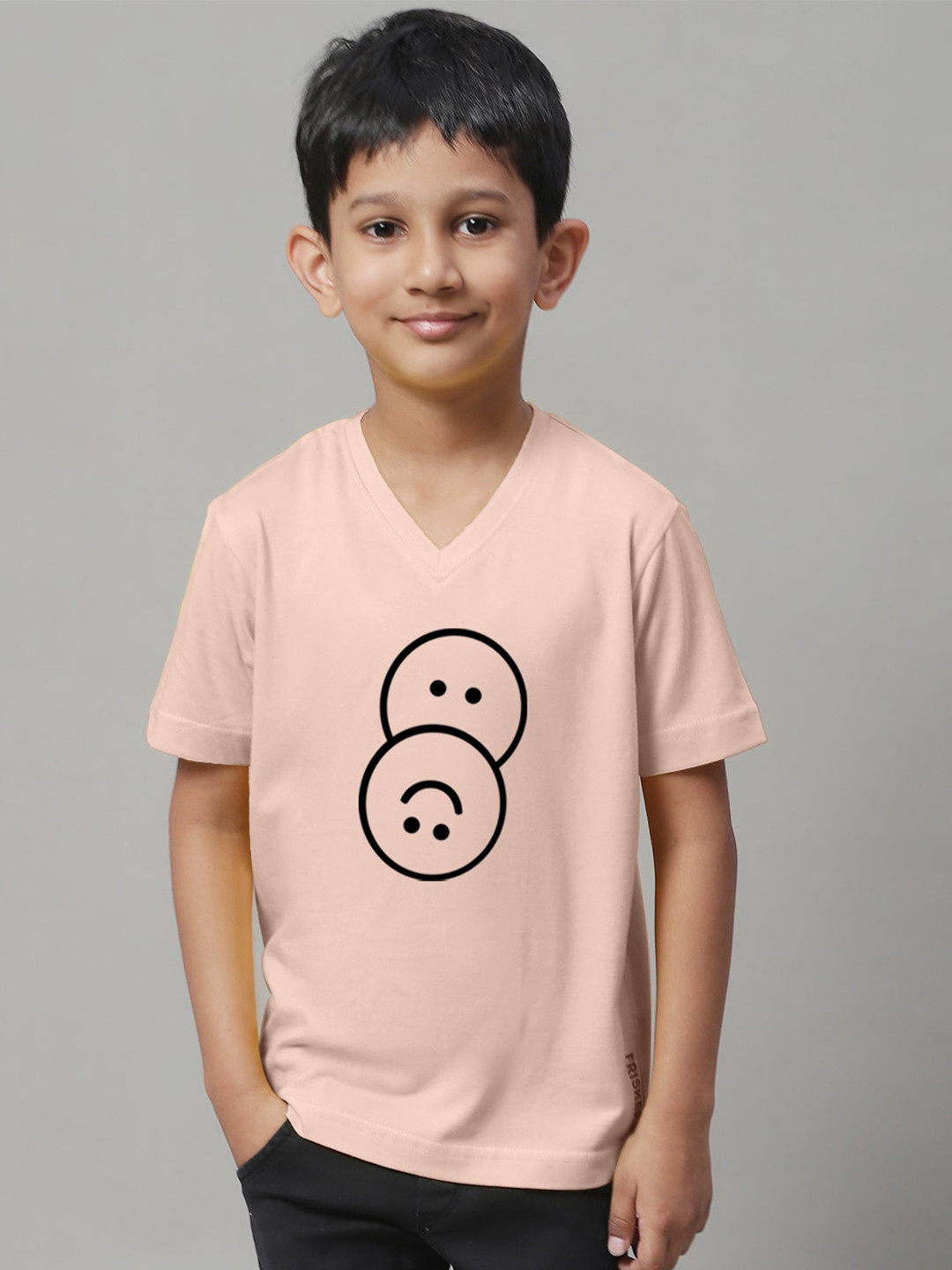 

Friskers Boys Printed V-Neck Cotton T-shirt, Coral
