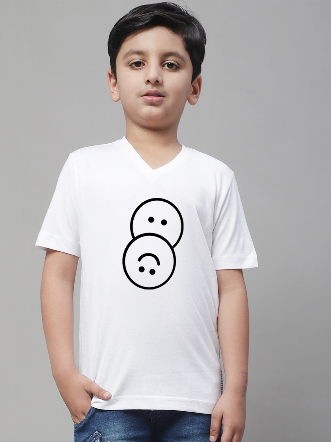 

Friskers Boys Printed V-Neck Cotton T-shirt, White