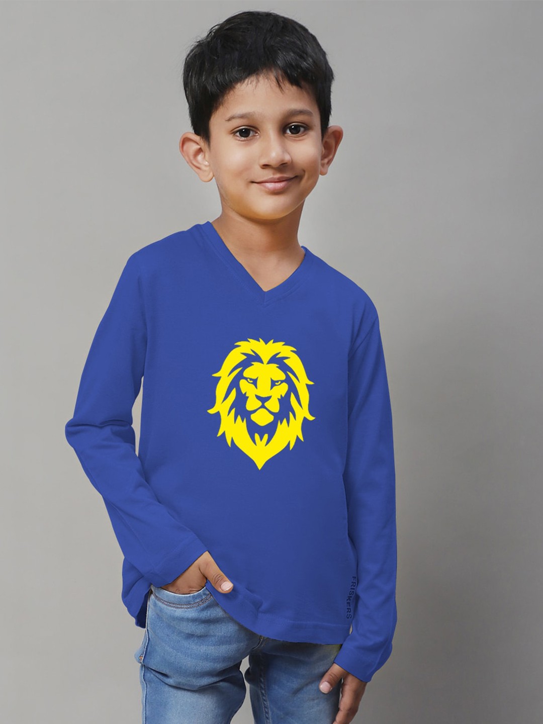 

Friskers Boys Printed V-Neck Long Sleeves Cotton T-shirt, Blue