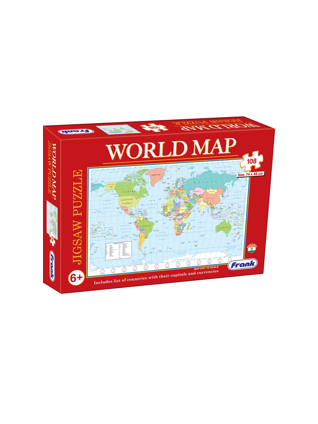 

Frank Kids 108-Pcs World Map Jigsaw Puzzle, Blue