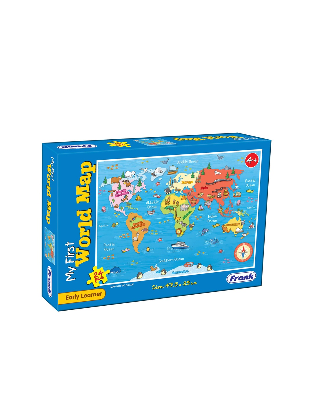 

Frank Kids 24 Pieces World Map Puzzle Learning and Development Toys, Blue