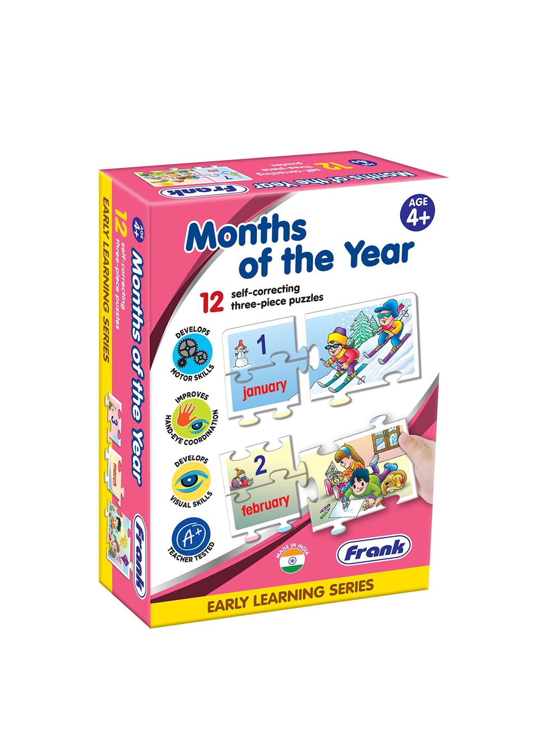 

Frank Kids Months of The Year 12 Self Correcting 3 Piece Puzzle Toy, Blue