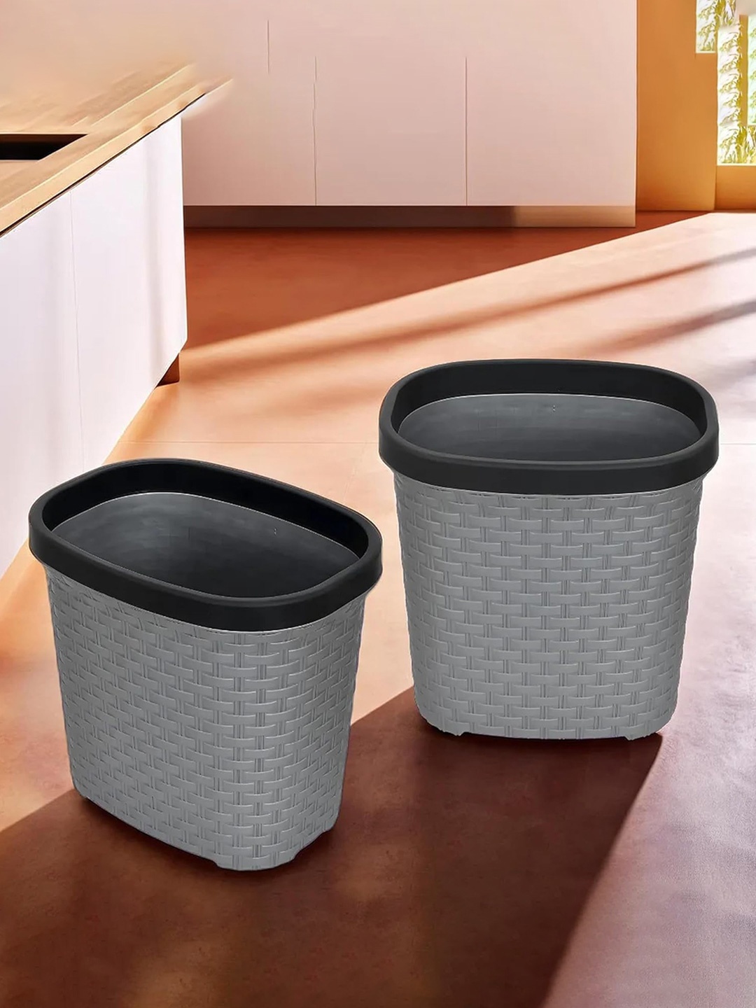 

Kuber Industries Grey 2 Pieces Textured Open Dustbins 7 L