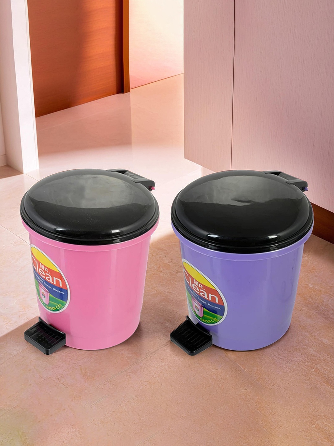 

Kuber Industries Pink & Purple 2 Pieces Pedal Dustbins - 2 L Each