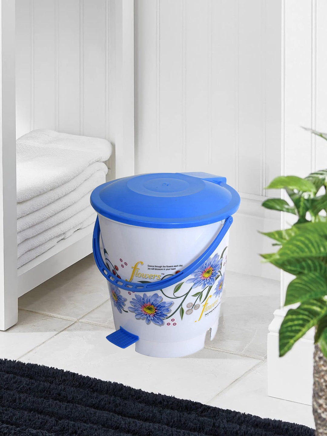 

Kuber Industries 2 Pcs White & Blue Printed Pedal Dustbins - 10 L Each