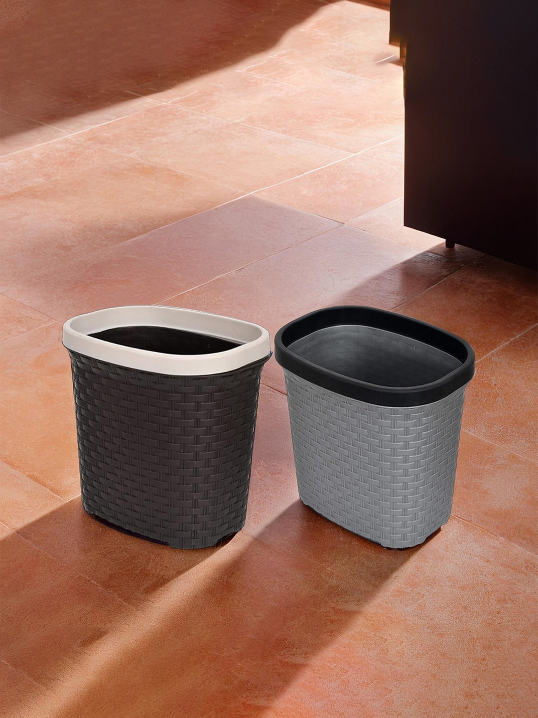 

Kuber Industries Brown & Grey 2 Pieces Textured Open Dustbins 7 L Each