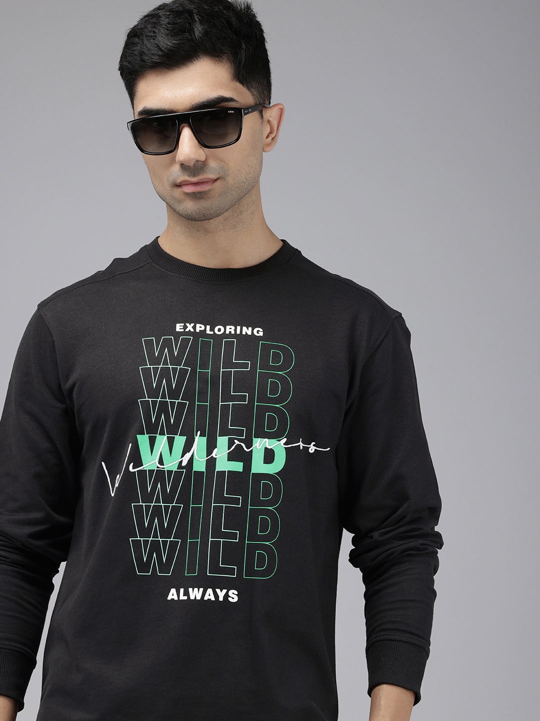 

Wildcraft Typography Printed Crew Neck Pure Cotton Sweatshirt, Black