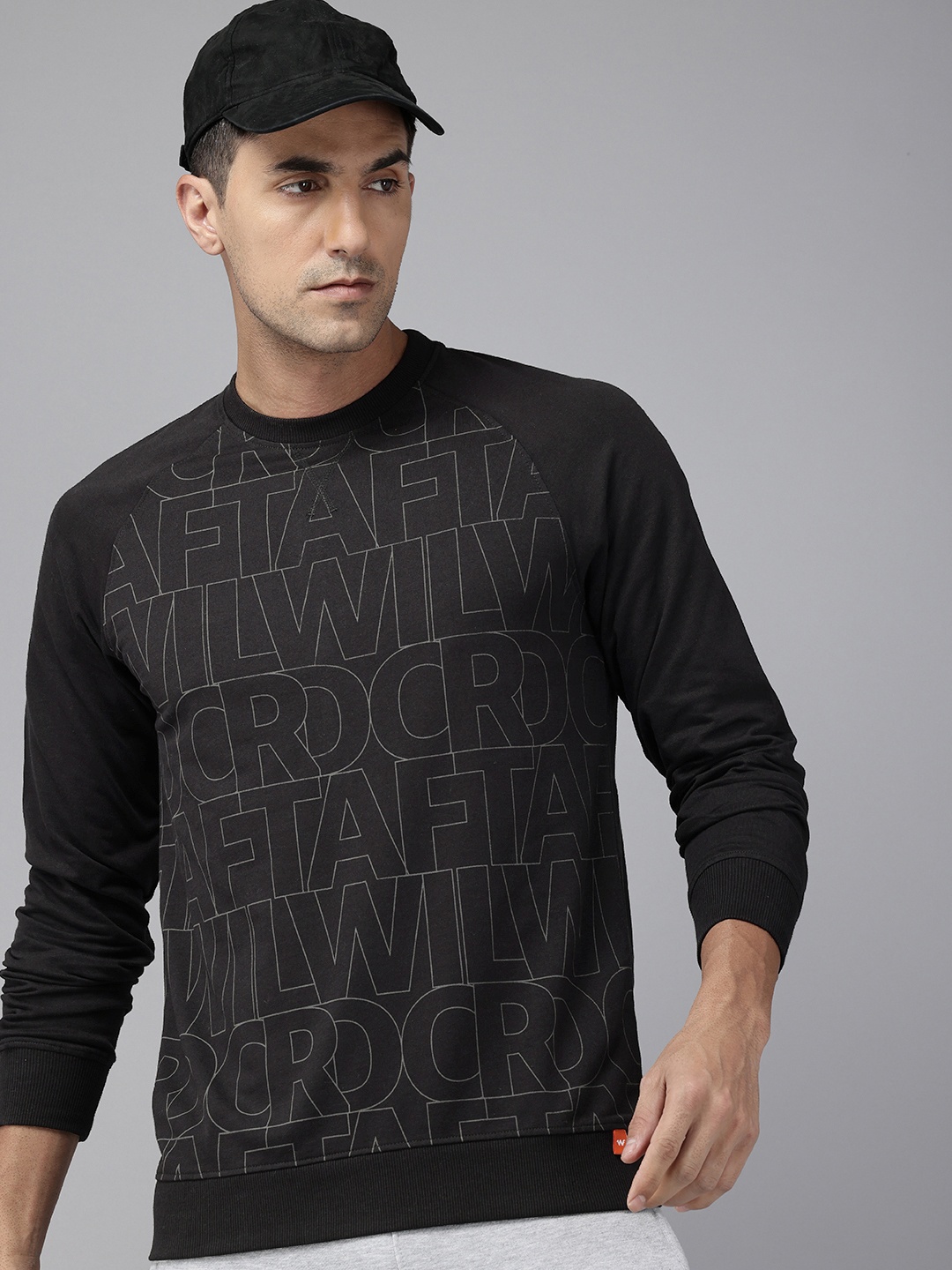 

Wildcraft Pure Cotton Graphic Printed Raglan Sleeves Sweatshirt, Black