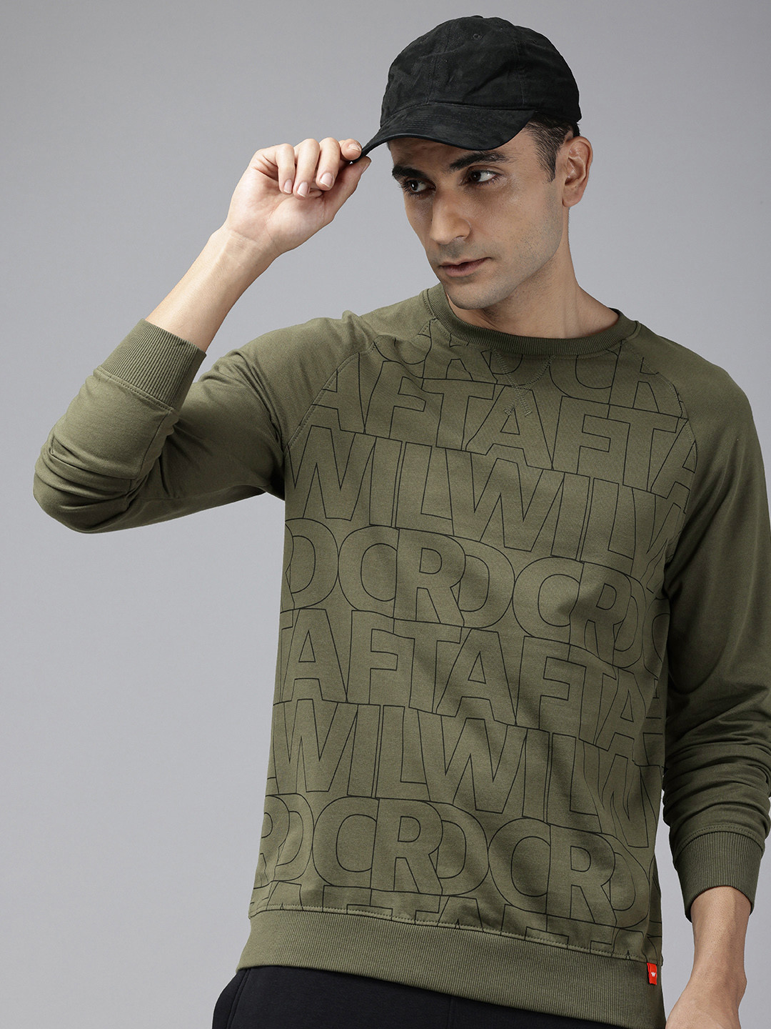 

Wildcraft Pure Cotton Graphic Printed Raglan Sleeves Sweatshirt, Olive