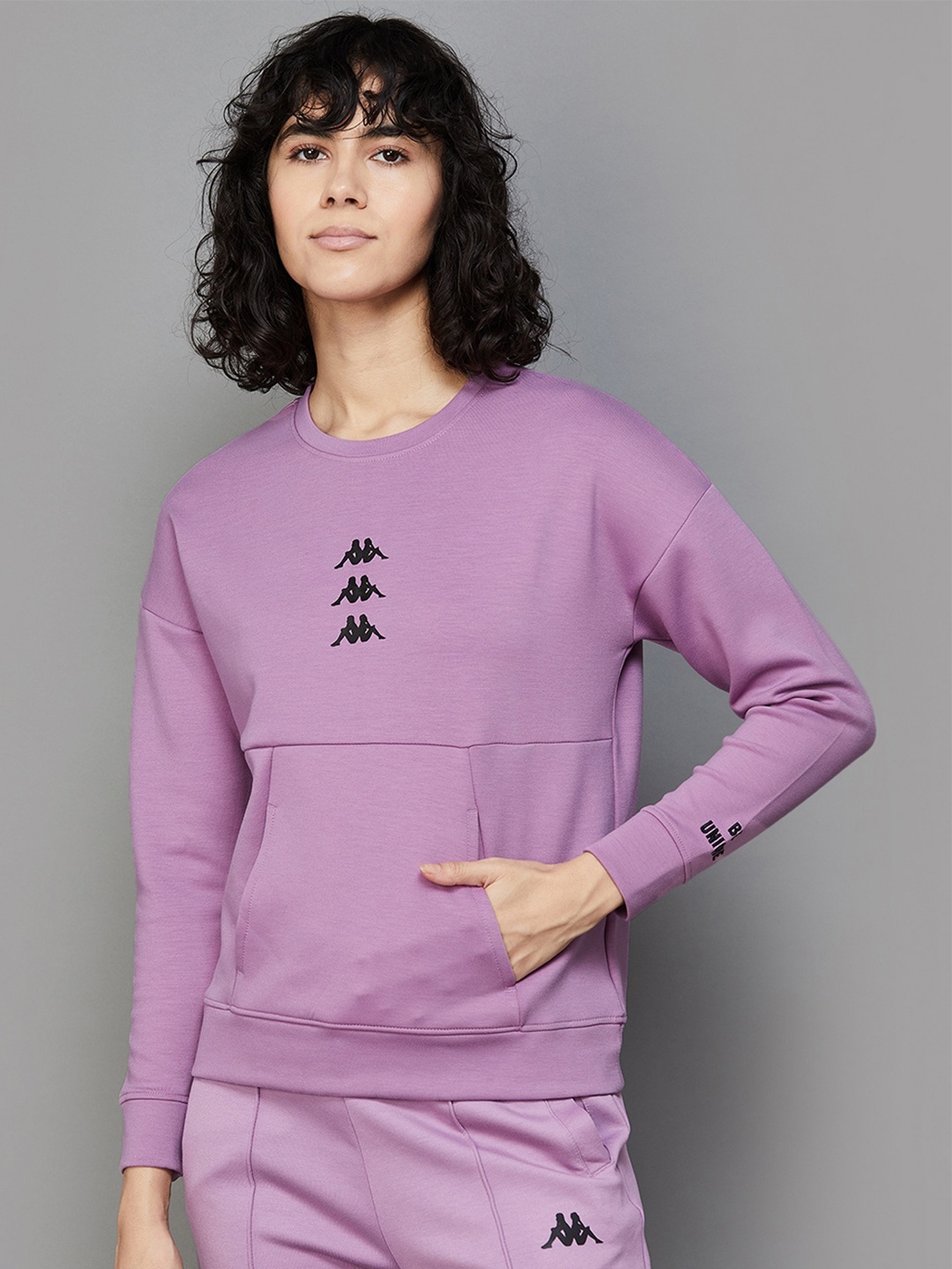 

Kappa Graphic Printed Round Neck Long Sleeve Pullover Sweatshirt, Purple