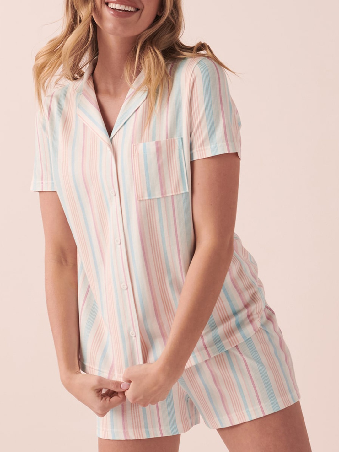 

La Vie en Rose Striped Shirt With Shorts, Blue