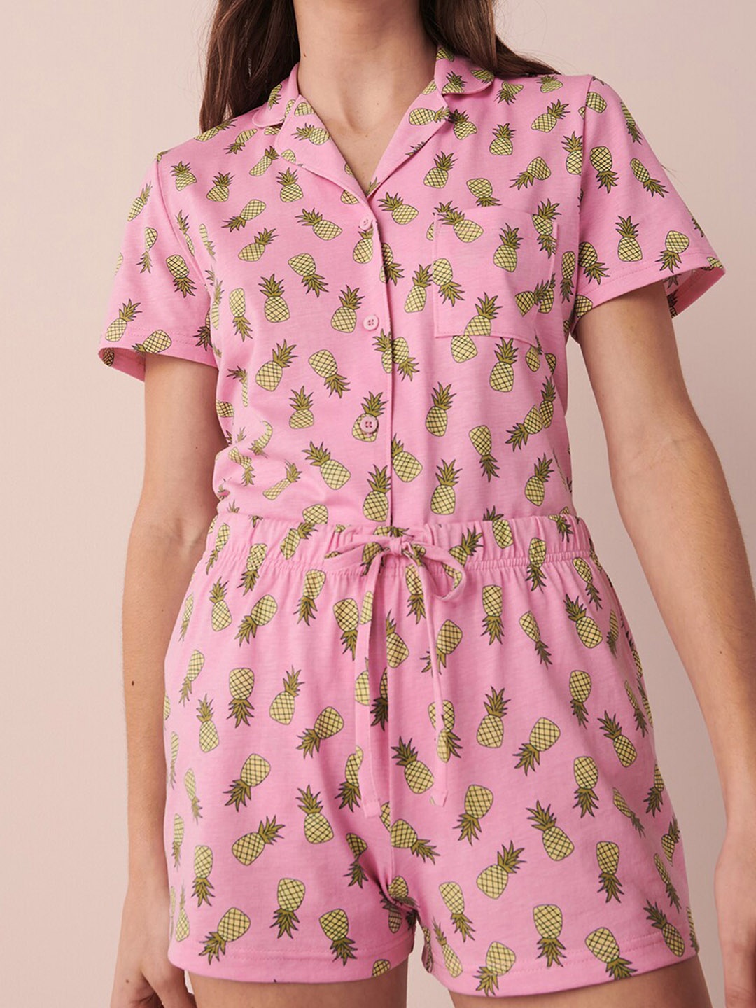 

La Vie en Rose Conversational Printed Night suit, Pink