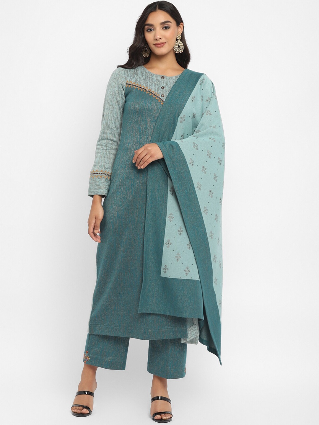 

STADO Floral Printed Kurta With Trousers & Dupatta, Blue