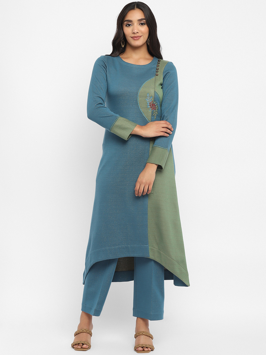 

STADO Floral Embroidered Regular Kurta with Trousers, Blue