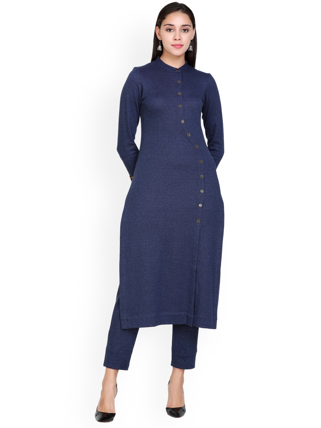 

STADO Mandarin Collar Regular Kurta With Trousers, Blue