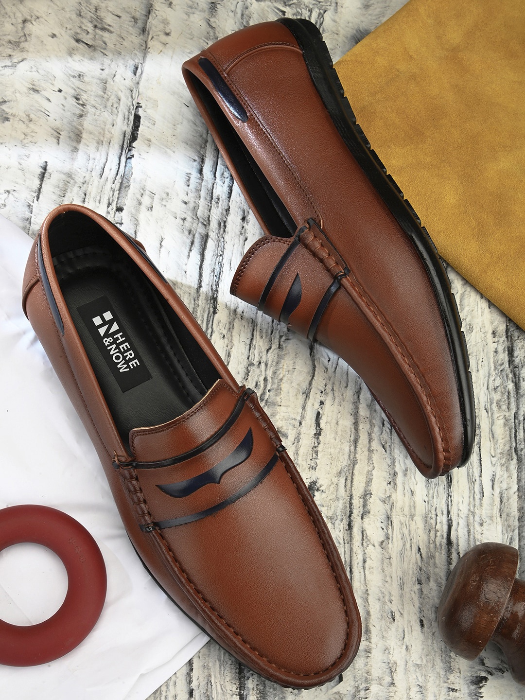 

HERE&NOW Men Tan Brown Slip-On Penny Loafers