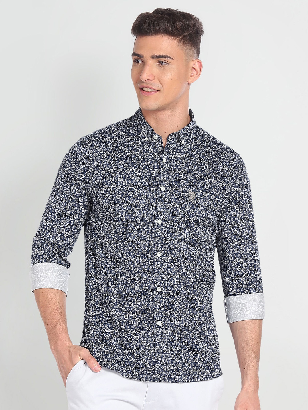 

U.S. Polo Assn. Denim Co. Slim Fit Floral Printed Twill Casual Shirt, Blue
