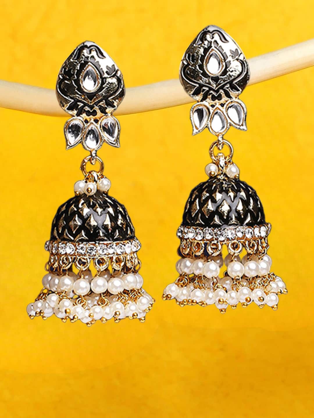 

OOMPH Black Floral Jhumkas Earrings