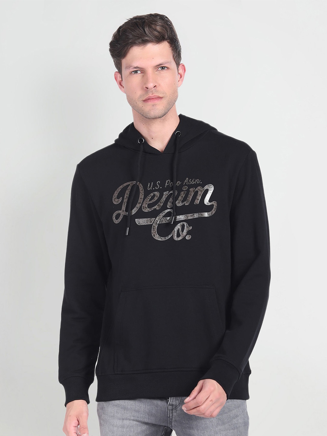 

U.S. Polo Assn. Denim Co. Typography Printed Hooded Sweatshirt, Black