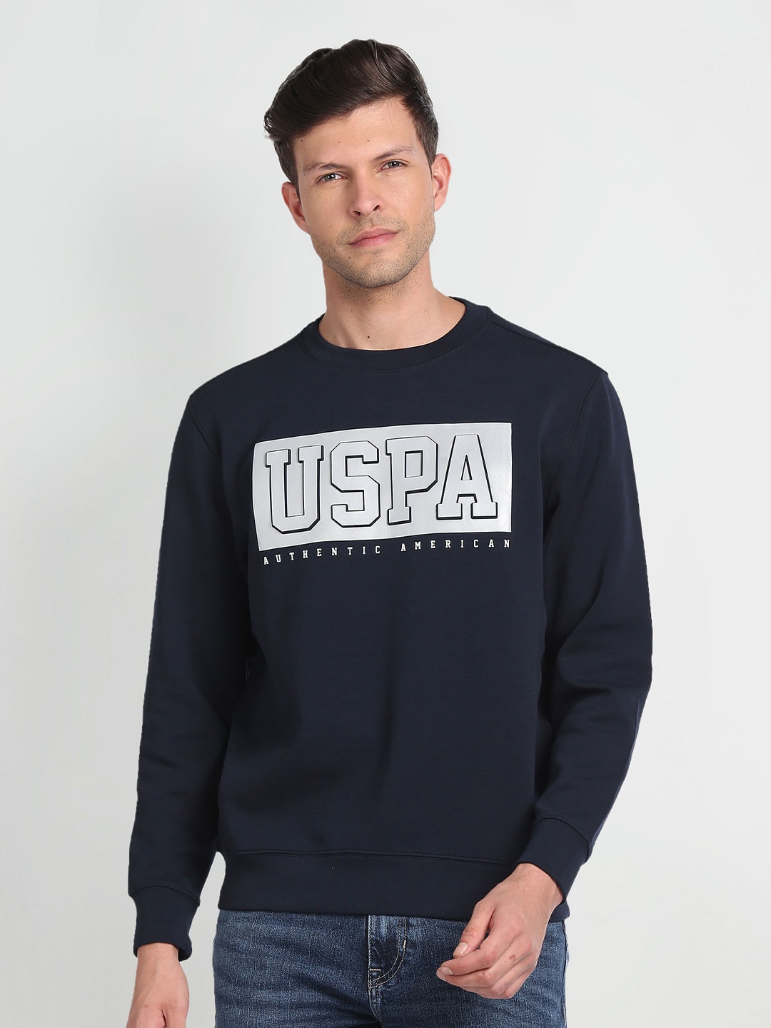 

U.S. Polo Assn. Denim Co. Typography Printed Pullover Sweatshirt, Blue