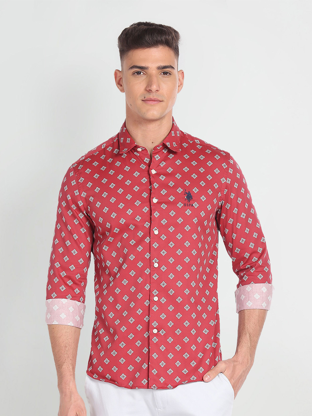 

U.S. Polo Assn. Denim Co. Slim Fit Floral Printed Casual Shirt, Red