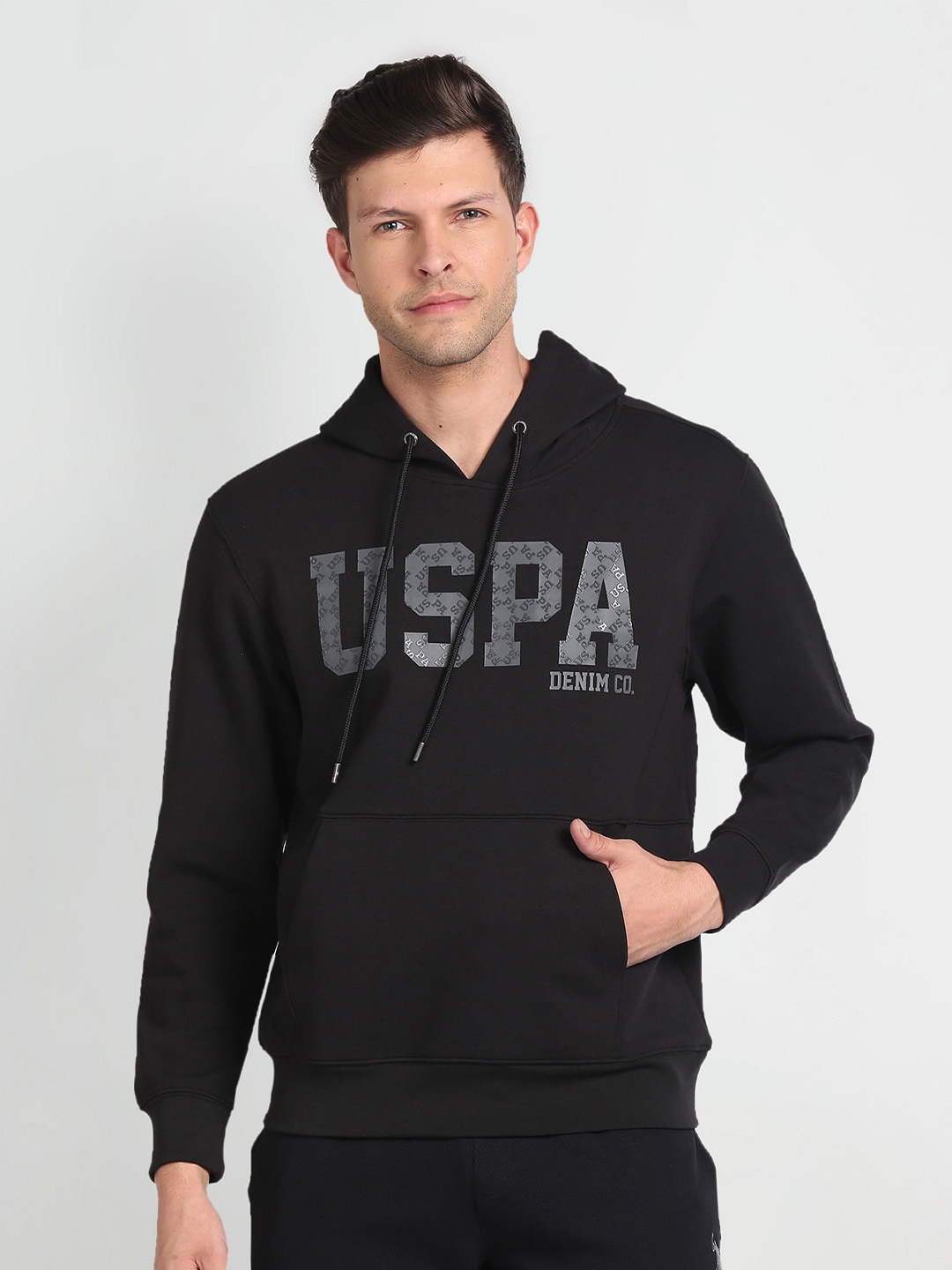 

U.S. Polo Assn. Denim Co. Typography Printed Hooded Sweatshirt, Black