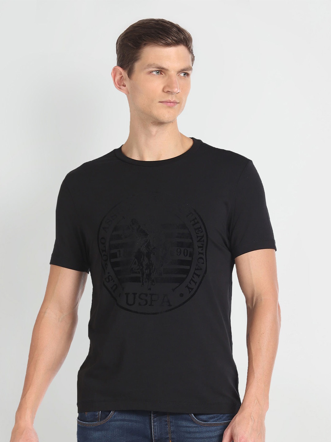 

U.S. Polo Assn. Denim Co. Brand Logo Printed Slim Fit T-shirt, Black