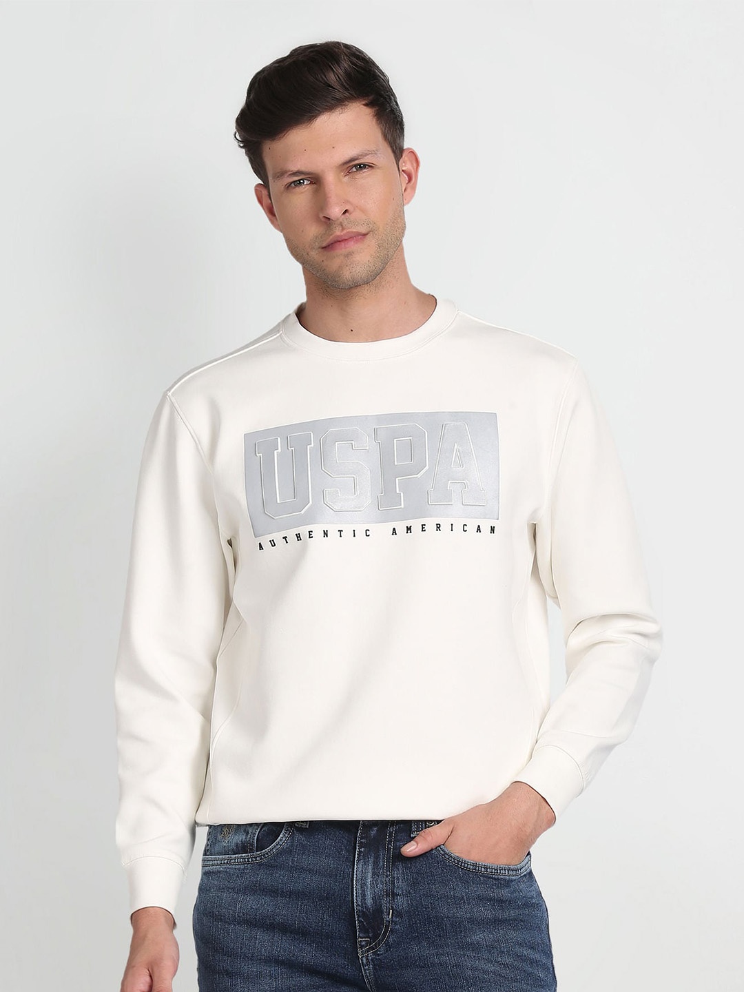 

U.S. Polo Assn. Denim Co. Printed Round Neck Sweatshirt, White