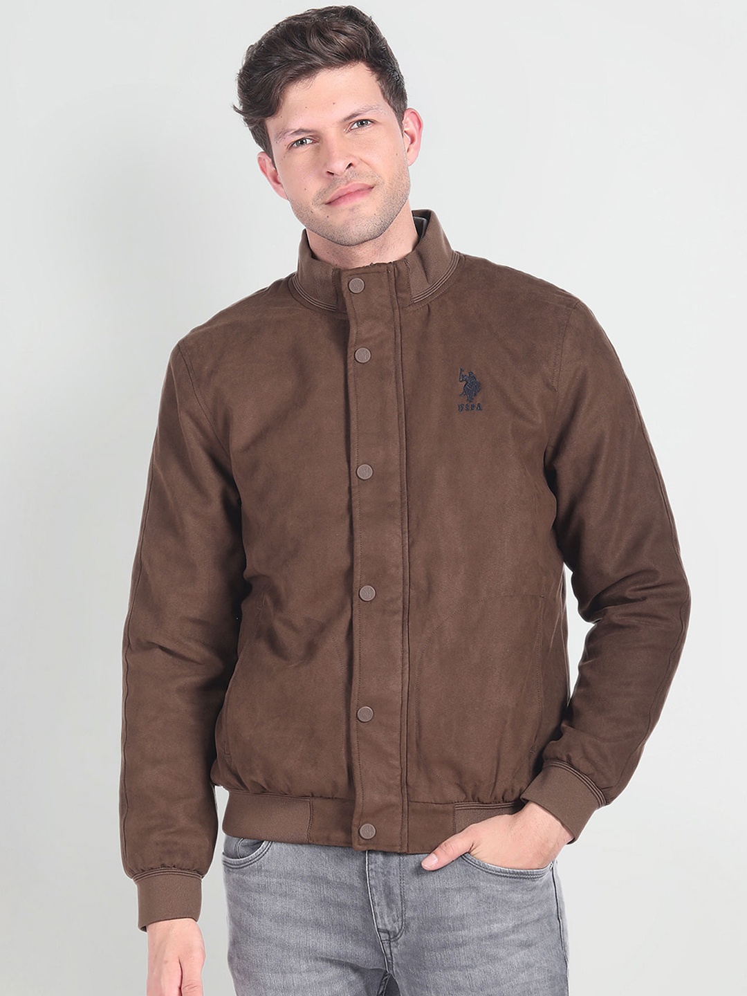 

U.S. Polo Assn. Denim Co. Mock Collar Bomber Jacket, Brown