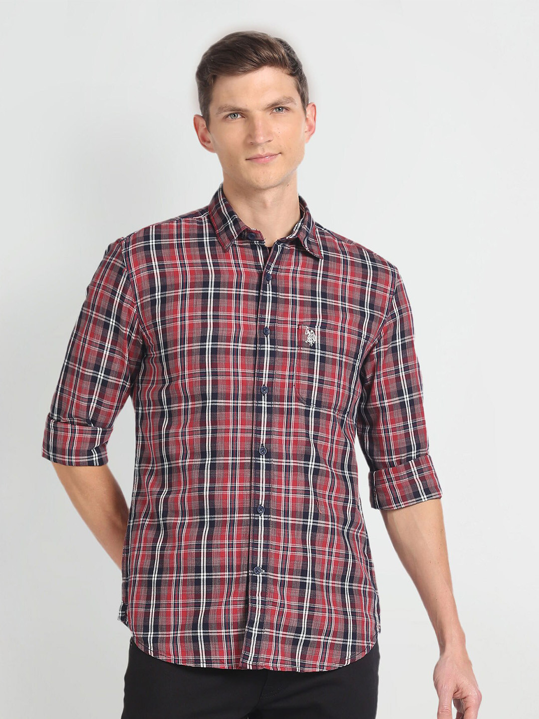

U.S. Polo Assn. Denim Co. Slim Fit Tartan Checked Casual Shirt, Red