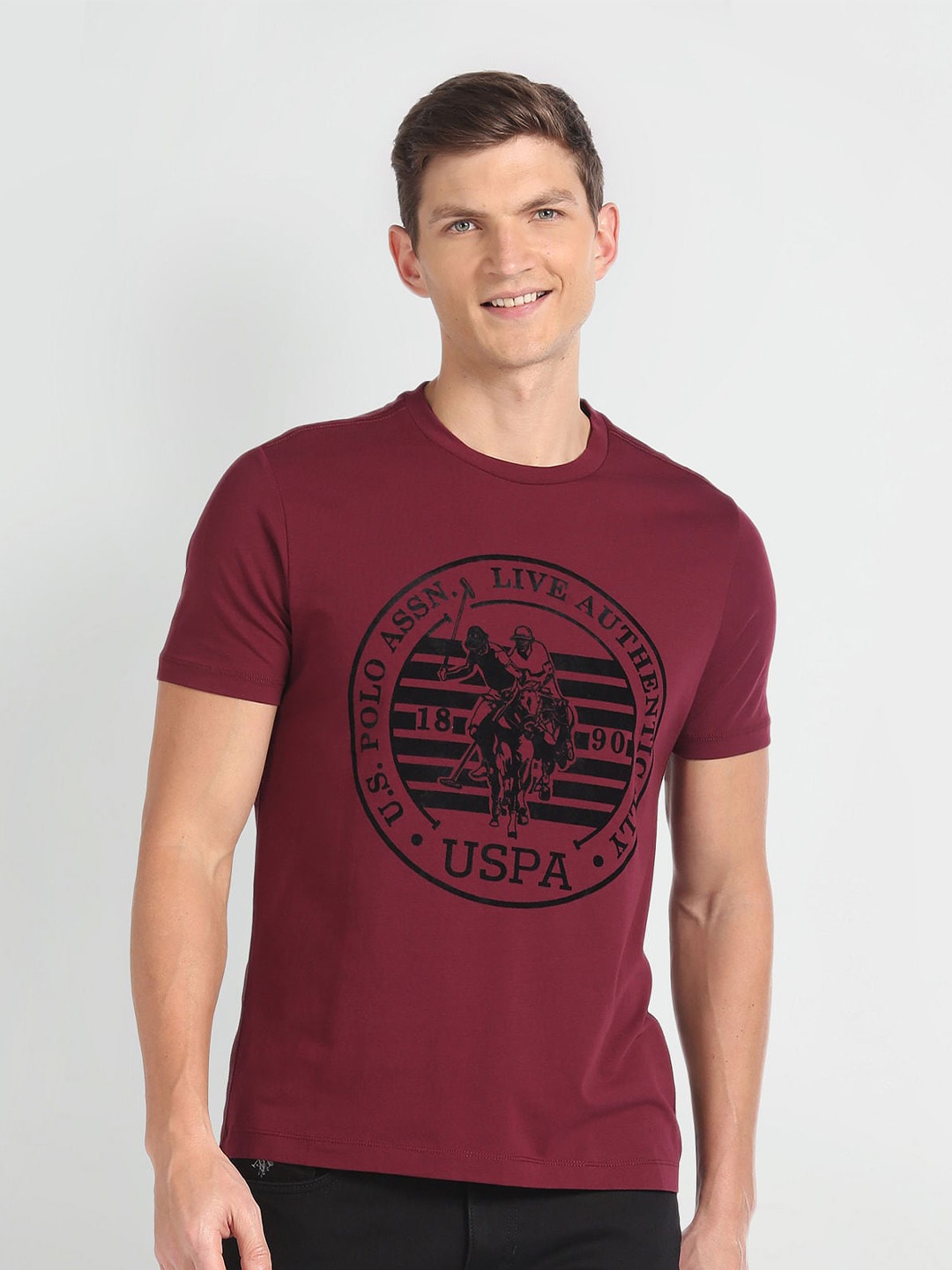 

U.S. Polo Assn. Denim Co. Brand Logo Printed Slim Fit T-shirt, Maroon