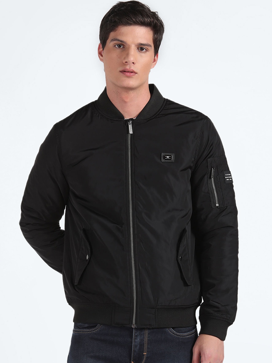 

Flying Machine Stand Collar Bomber Jacket, Black